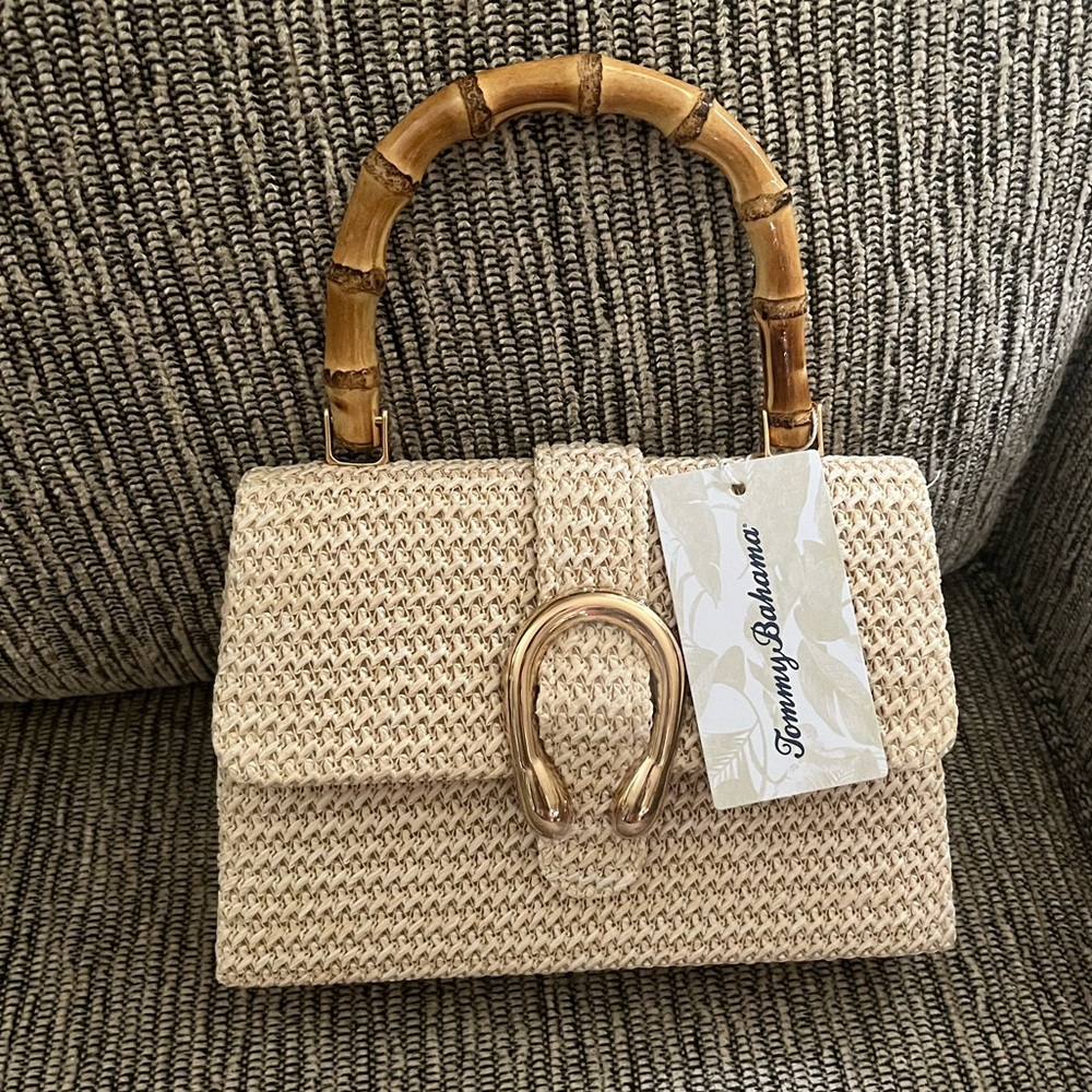 Tommy Bahama Cream Bamboo-Handle Top-Handle Bag with detachable chain